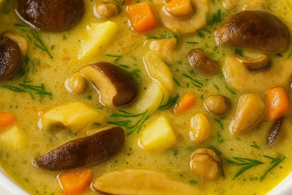 Грибна юшка із білими грибами та овочами