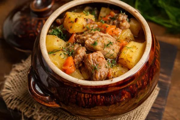 Картопля з м’ясом у горщиках